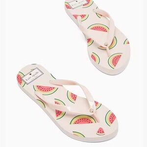 kate spade cream flip flops with pink watermelon print